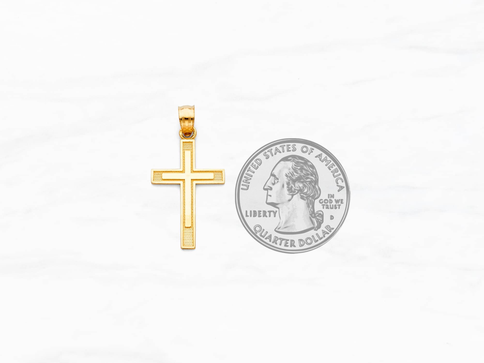 Latin Silhouette Gold Cross Pendant with US Quarter