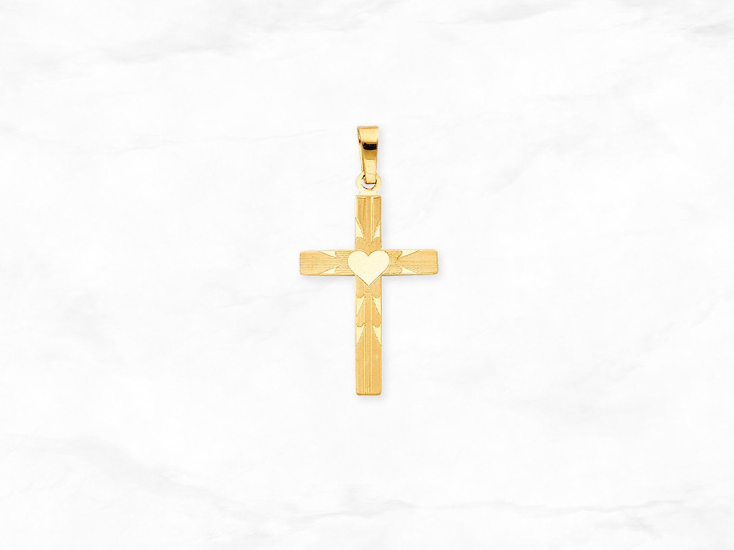 Cross with Heart Pendant in 14K Gold