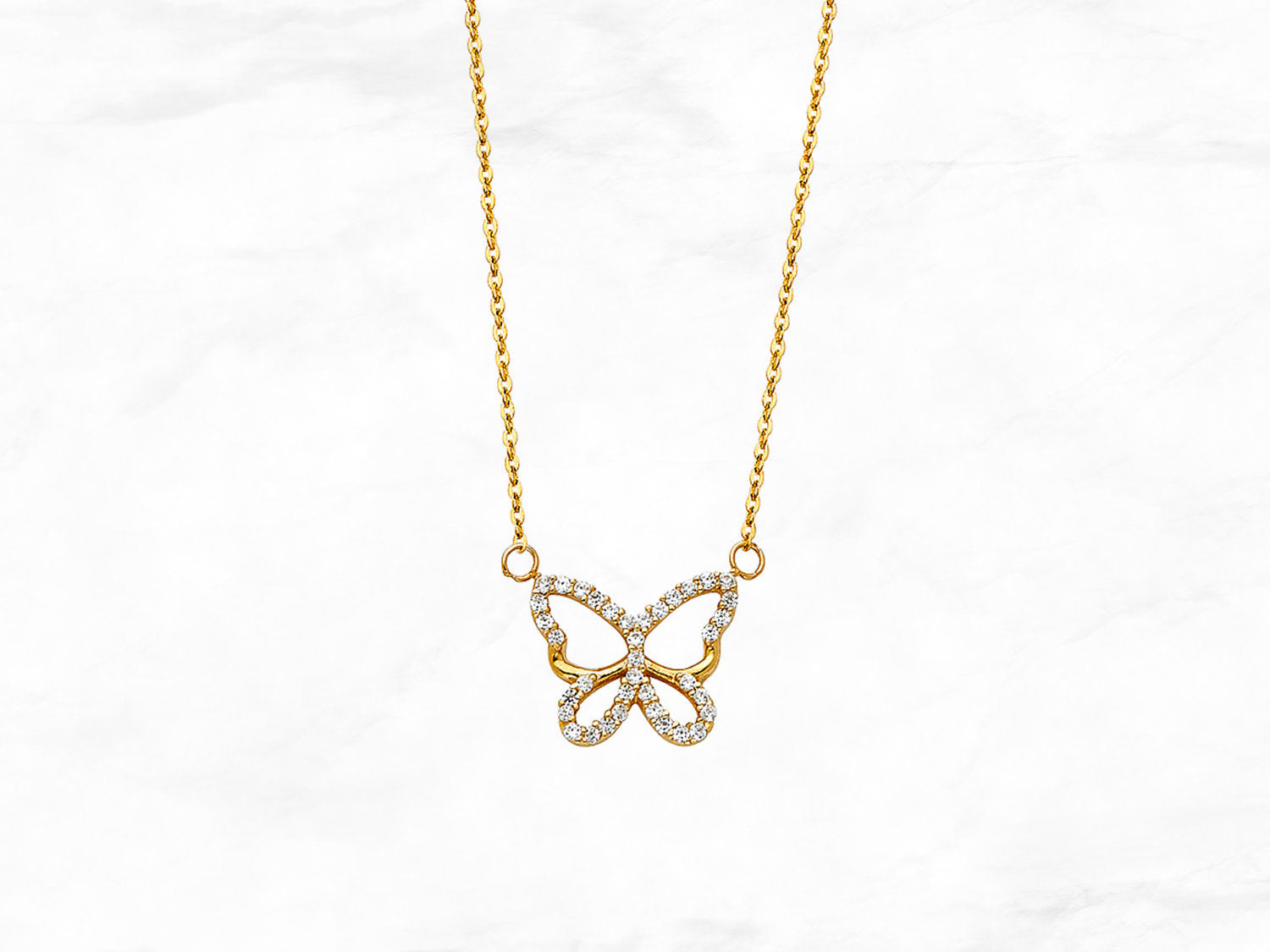 Butterfly Necklace with Gems in 14K Gold