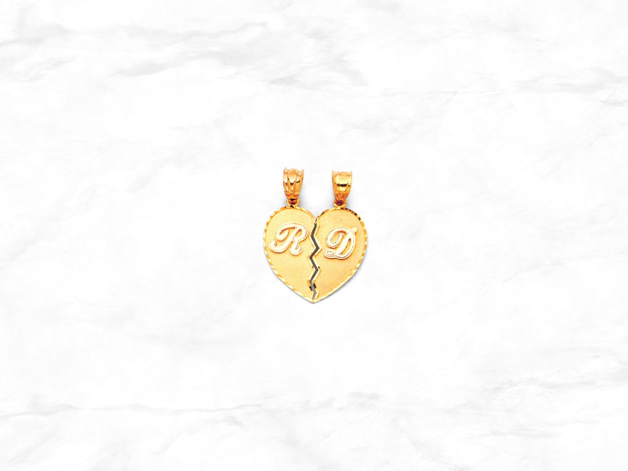 14K Custom Initial Heart Pendant • Personalized Diamond Cut Gold Letter A-Z Charm • Real Yellow Gold Alphabet Pendant •