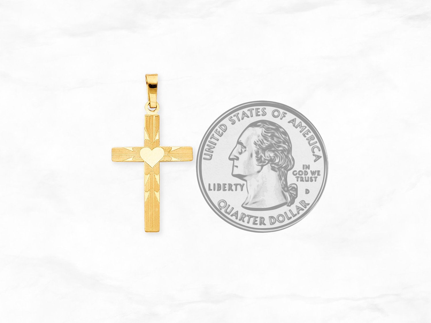 Cross with Heart Pendant in 14K Gold