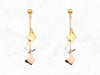 14K Gold Dangling Butterflies Earrings • Real 14K Tri-Color Gold Dangle Earrings • Hanging Butterfly Earrings •