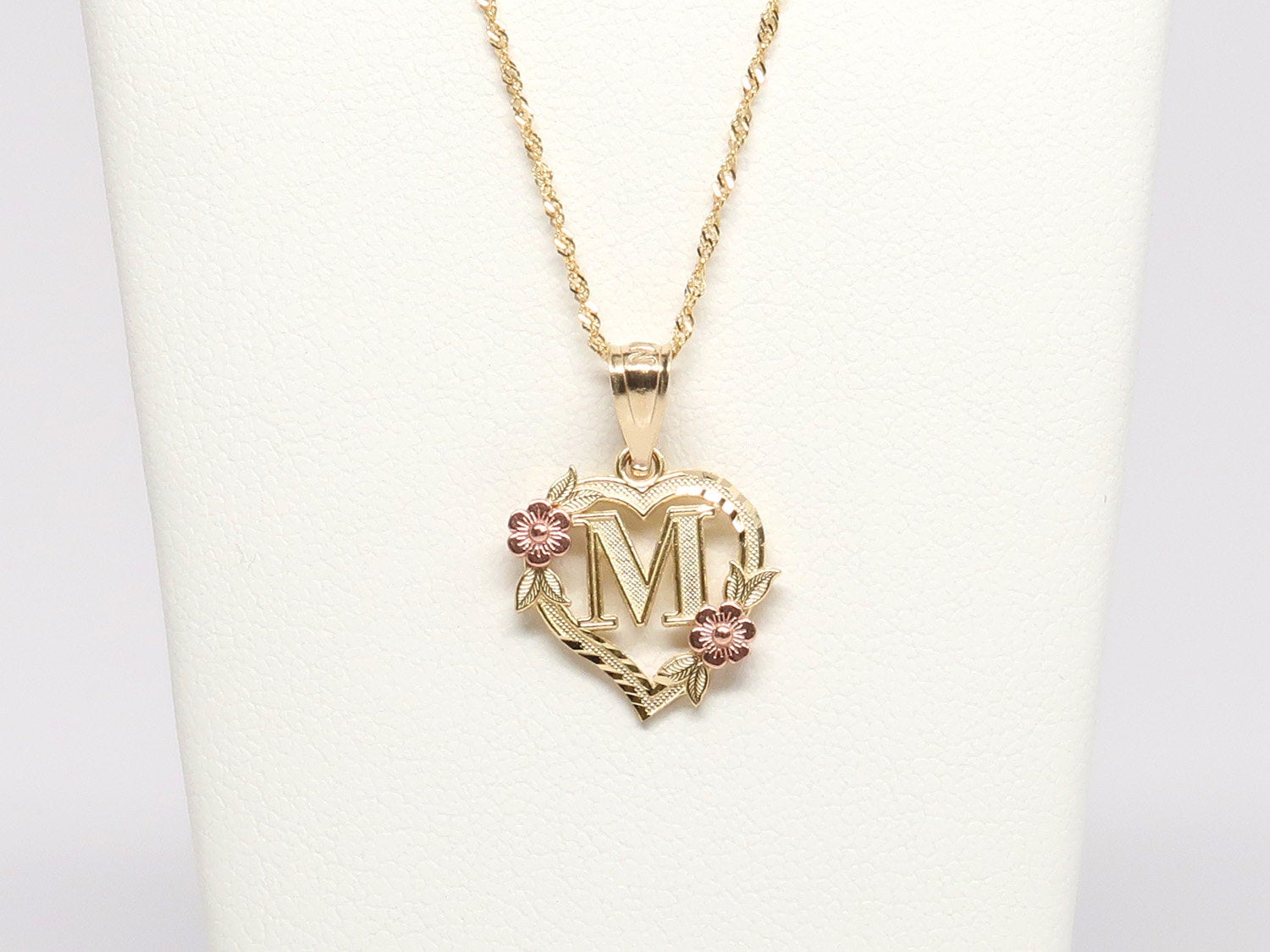 10K Flower Heart Initial Necklace and Ring Set
