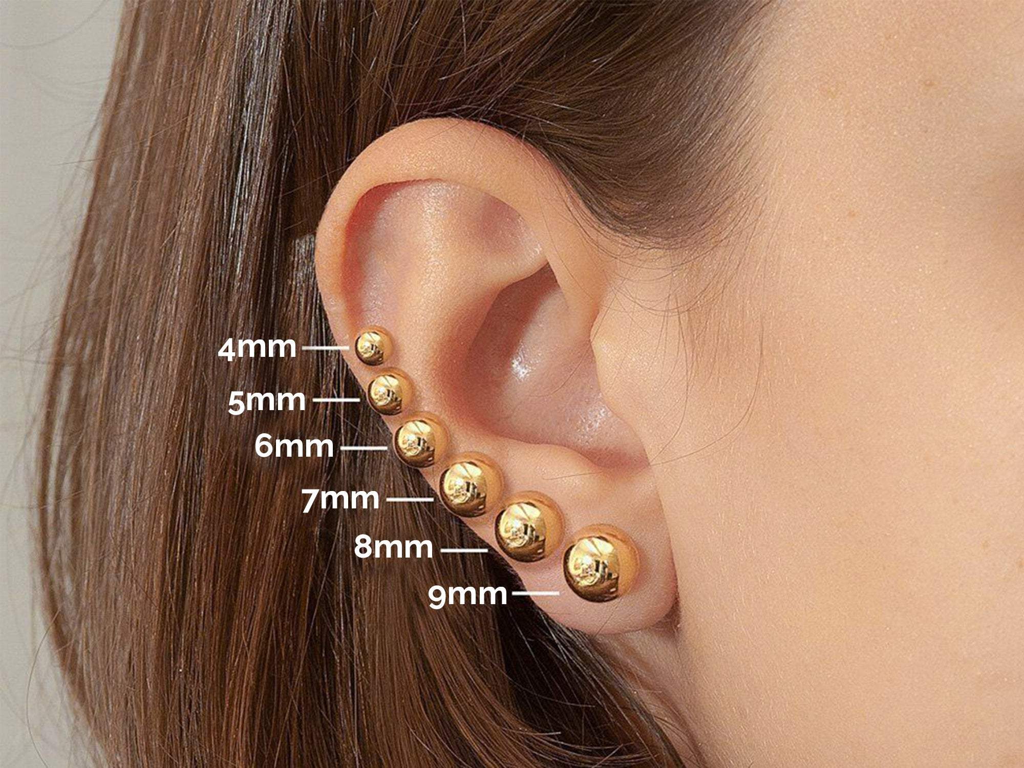 Ball Stud Earrings 3mm - 8mm in 14K Gold