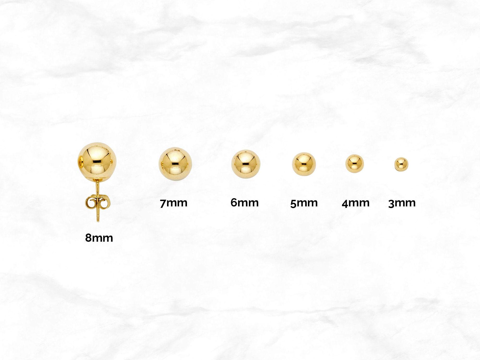 ball stud earrings in 14k gold various sizes