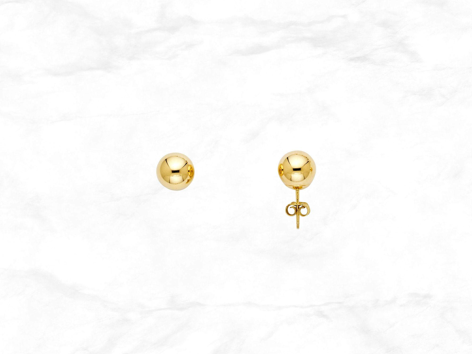 14K Gold Polished Ball Gold Stud Earrings 3MM-8MM, Available in