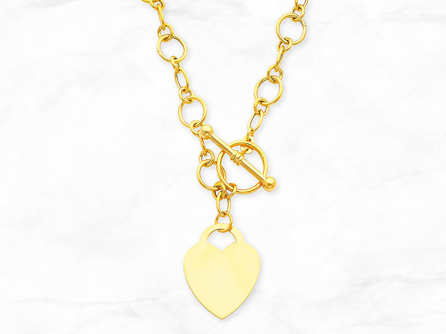 Engravable 14K Gold Heart Charm Bracelet • Personalized Heart Tag Charm Link • Real Solid Yellow Gold Bracelet • Minimal Custom Bracelet