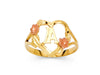 10K Gold Flower Heart Initial Ring • A-Z • Yellow Rose Gold Letter Ring • Alphabet Ring • Real Gold Initial Ring •