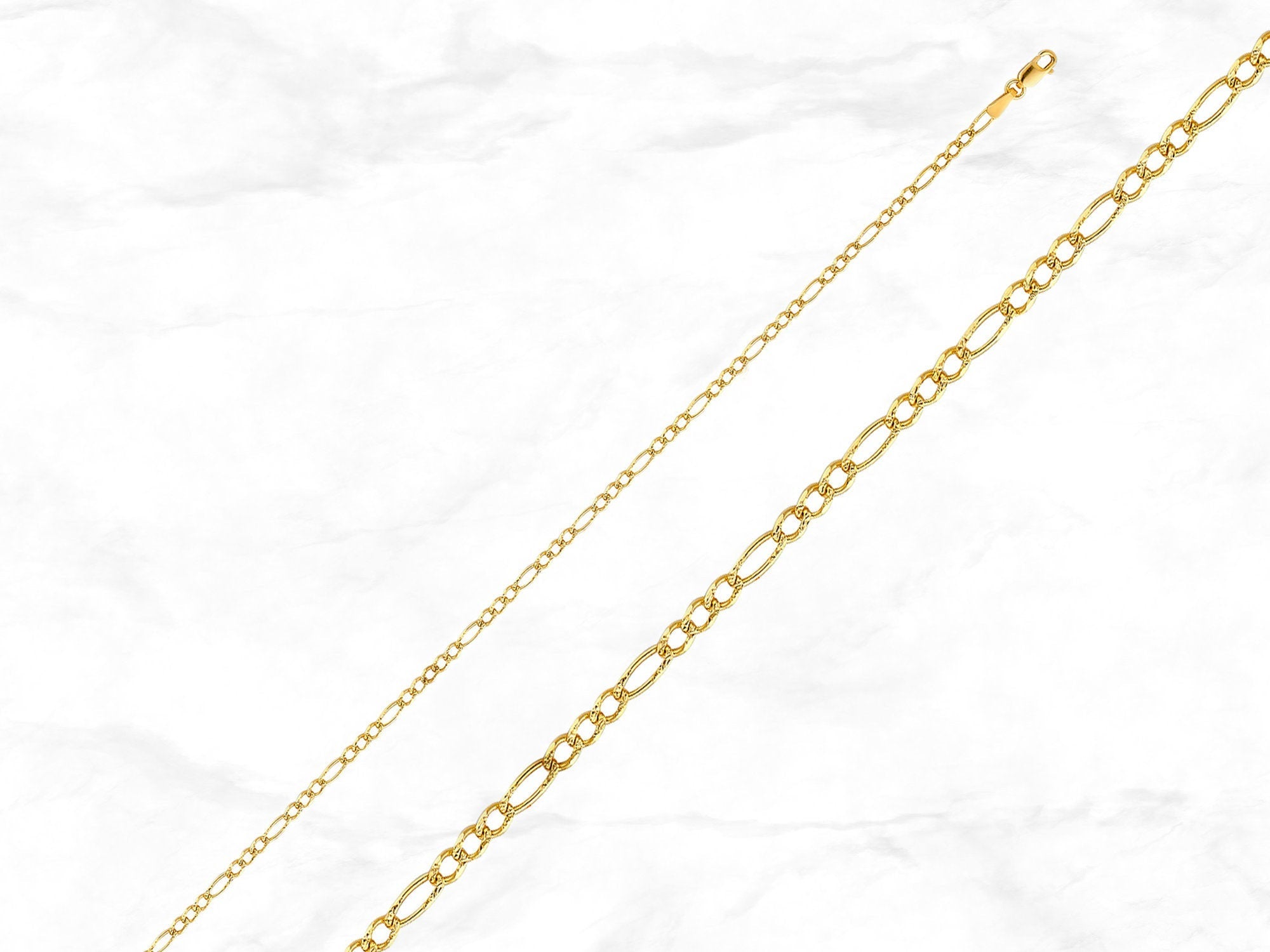 Solid 14K Gold Yellow Pave Figaro Bracelet Chain • 2.7 mm width • Real Yellow Gold 3+1 Pave Chain Bracelet