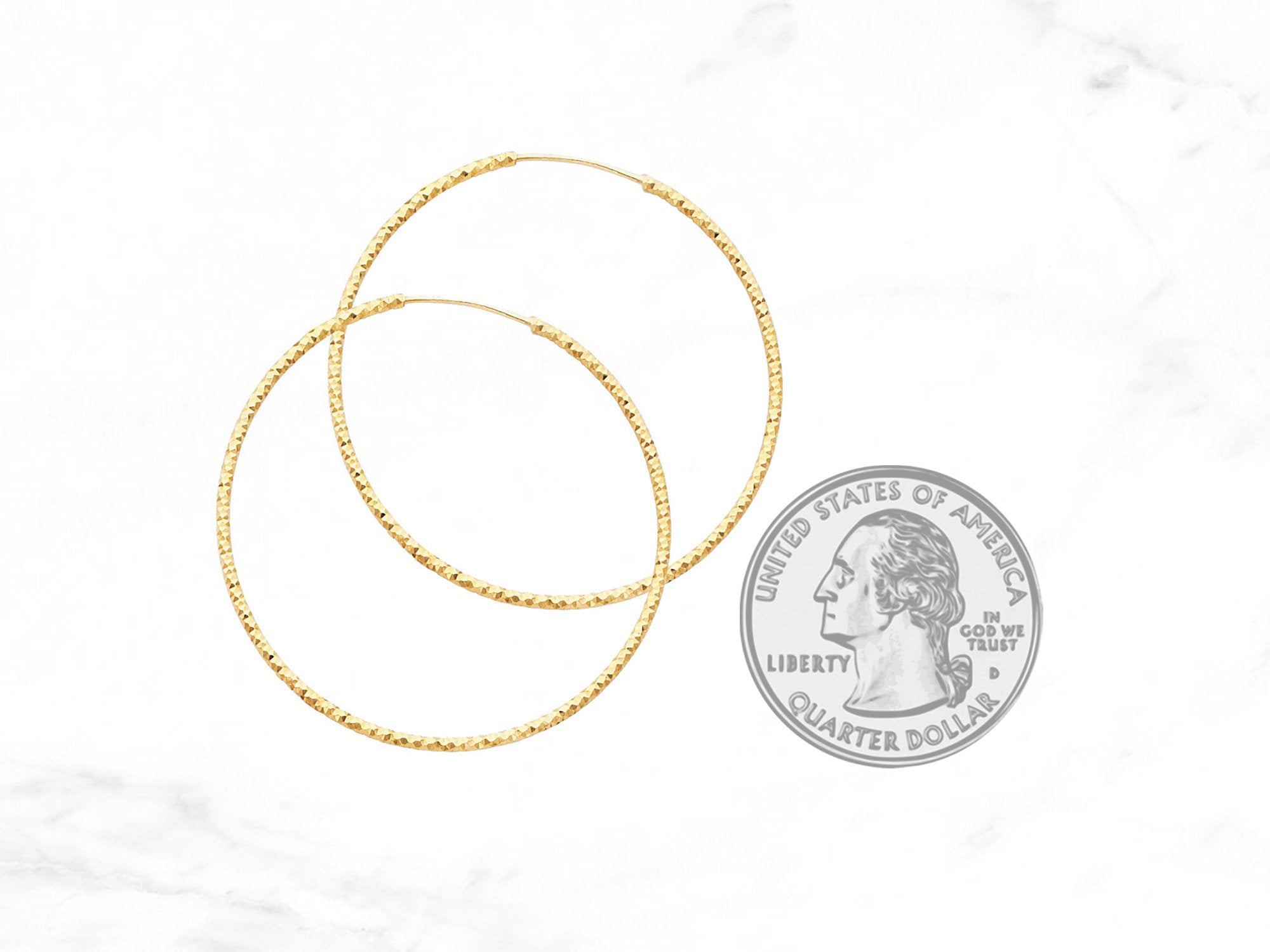 14K Gold BB Diamond-Cut Hoops • 37 mm width • Medium Gold Endless Hoops • Yellow Gold Hoop Earrings • Round Tube Hoops