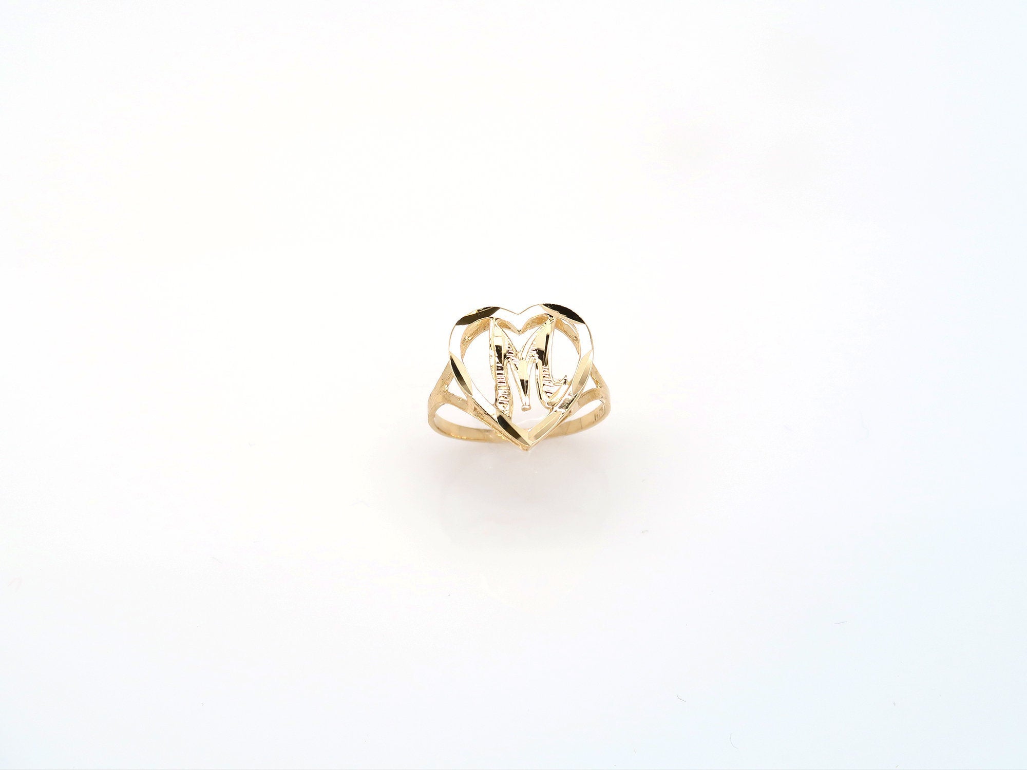 10K Gold Heart Initial Ring • A-Z • Alphabet Ring • Real Gold Letter Ring • Yellow Gold Statement Ring with Any Letter •