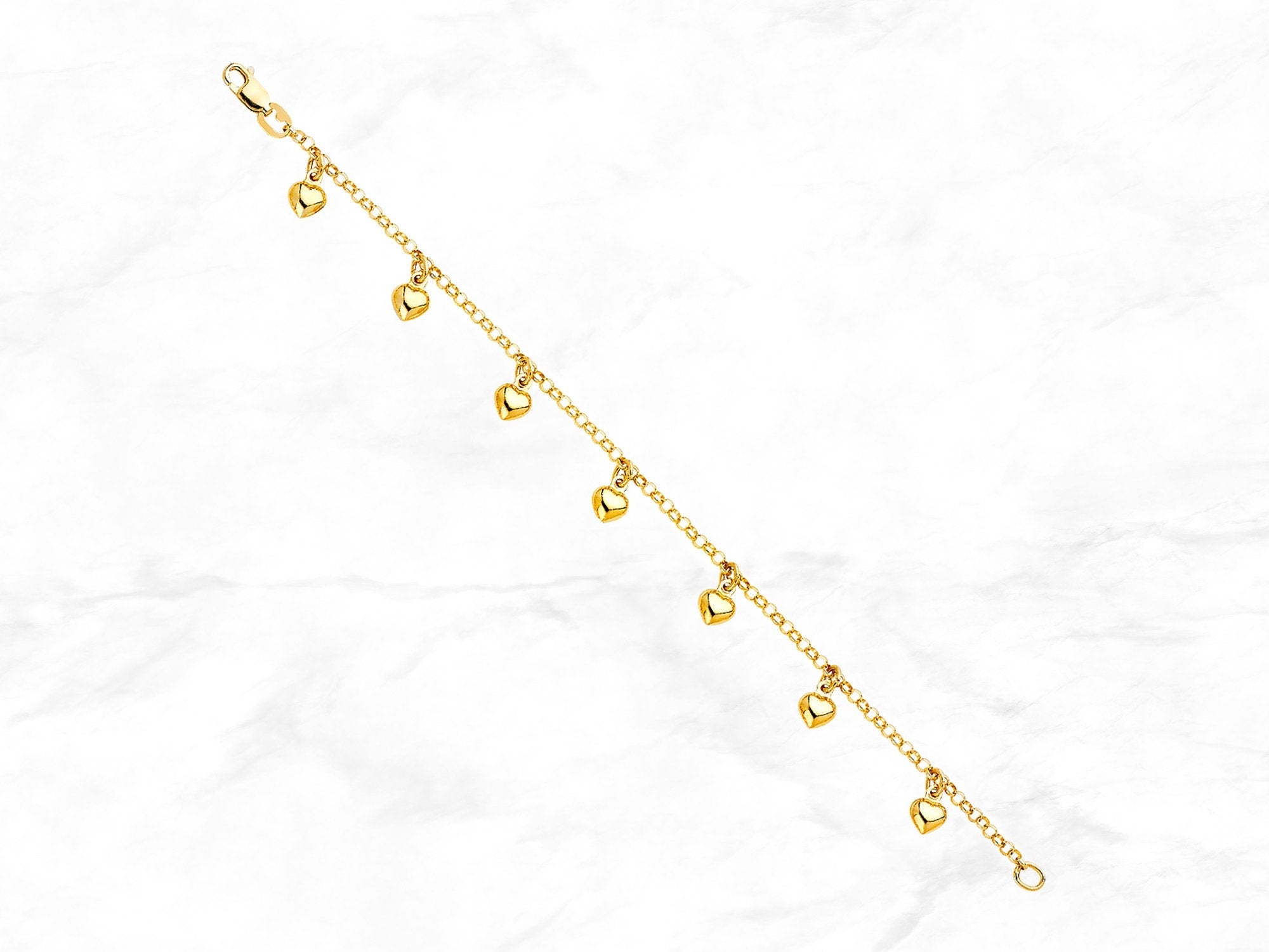 14K Gold Heart Charm Bracelet • Real Yellow Gold Charm Link Bracelet • Minimal Gold Heart Chain Bracelet