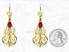 Chandelier Earrings with Red Gem in 14K Gold