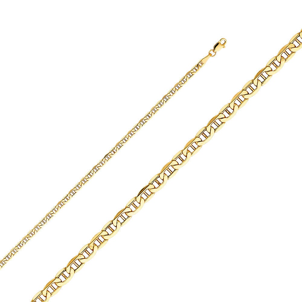 14K Gold Mariner Bracelet • 3.5 mm width • Real Yellow Gold Gucci Link Bracelet • Hollow Gold Beveled Mariner Chain • Gift for Mom