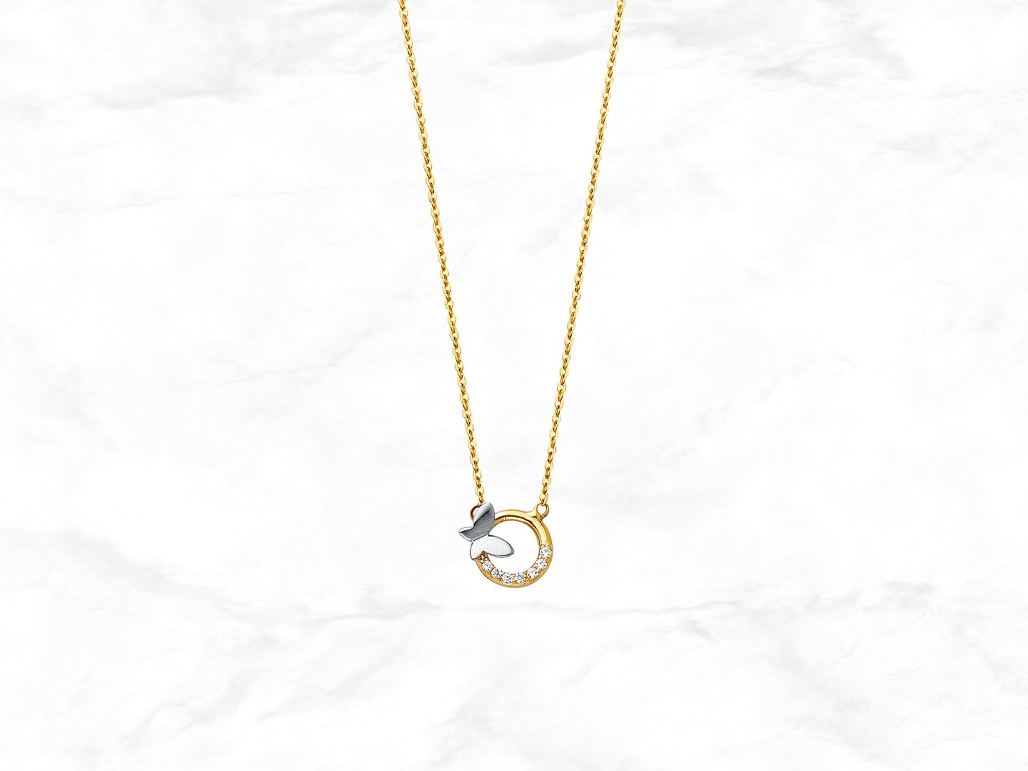 Butterfly Circle Necklace with Gems in 14K Gold