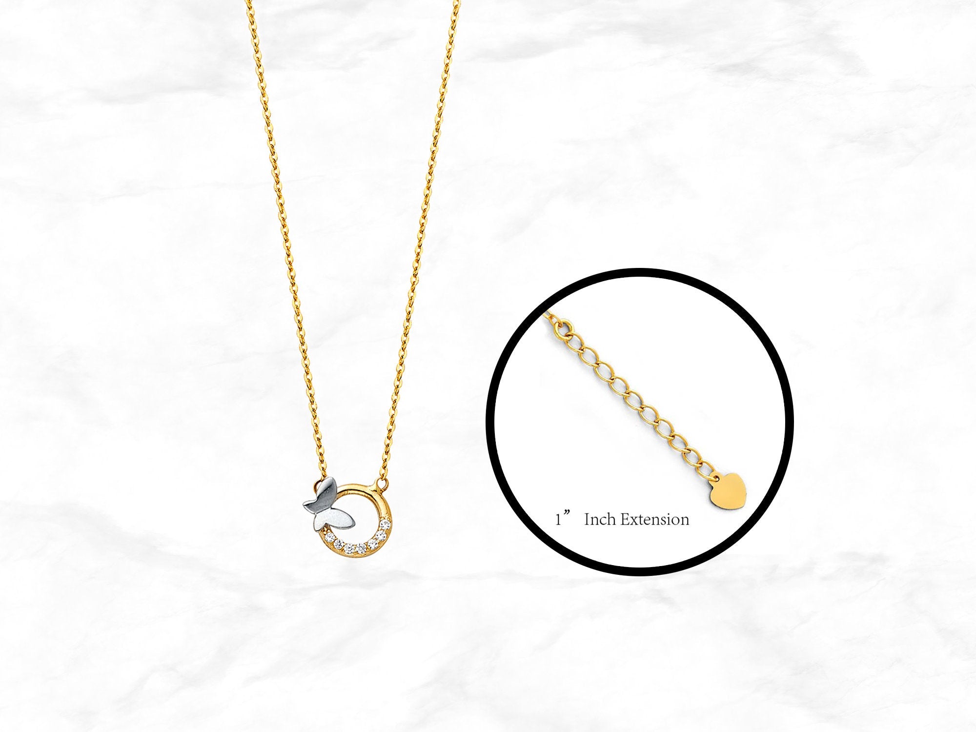 Butterfly Circle Necklace with Gems in 14K Gold