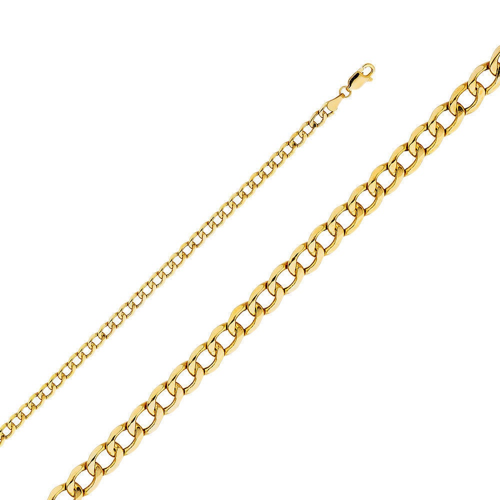 14K Gold Cuban Chain • 4.2 mm width • Real Gold Chain Necklace • Hollow Cuban Links Necklace • Thick Cuban Chain • Yellow Gold Curb Chain