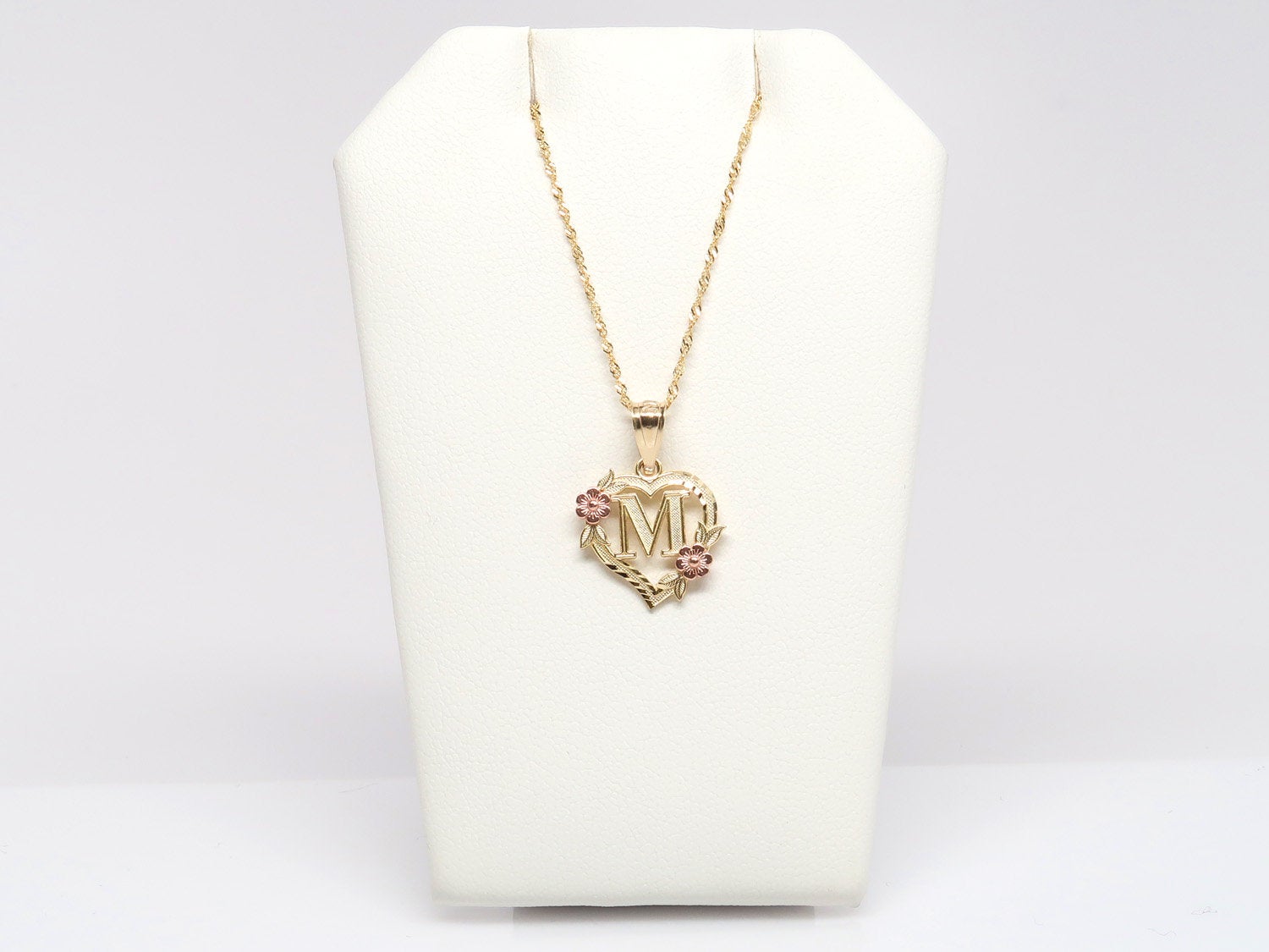 10K Gold Flower Heart Initial Necklace