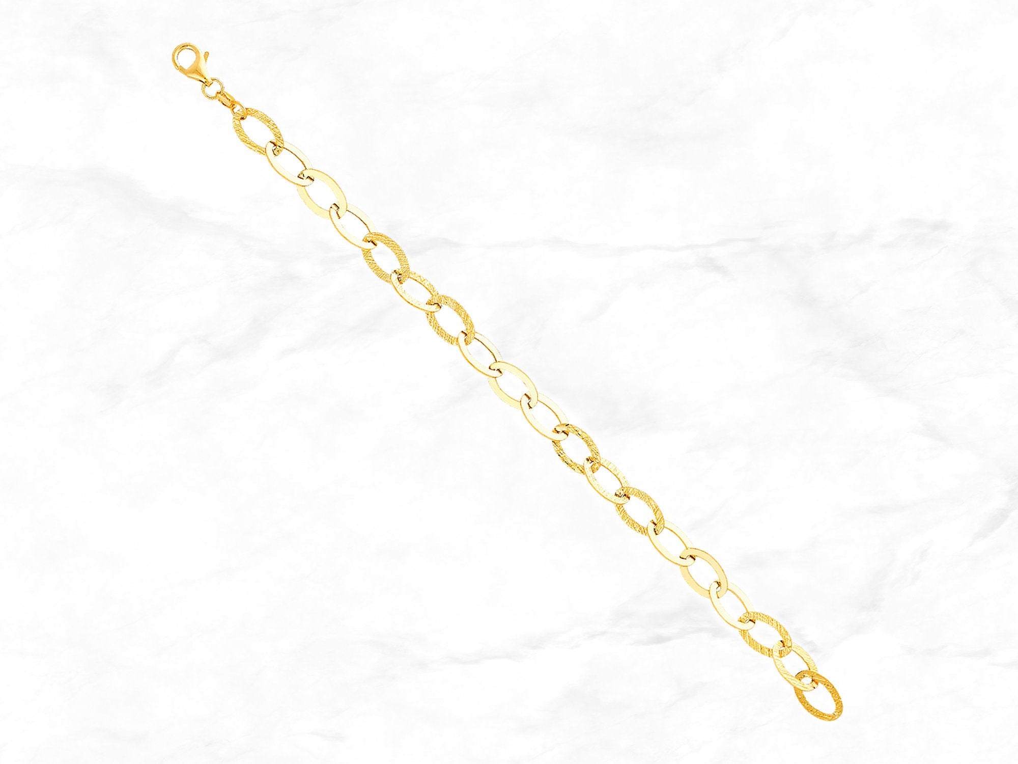 14K Gold Oval Link Bracelet • Real 14K Yellow Gold Oval Link Bracelet • Minimal Light Diamond Cut Link Bracelet •