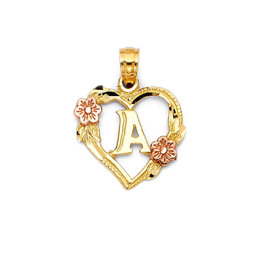 10K Flower Heart Initial Necklace and Ring Set