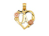 10K Gold Flower Heart Initial Necklace