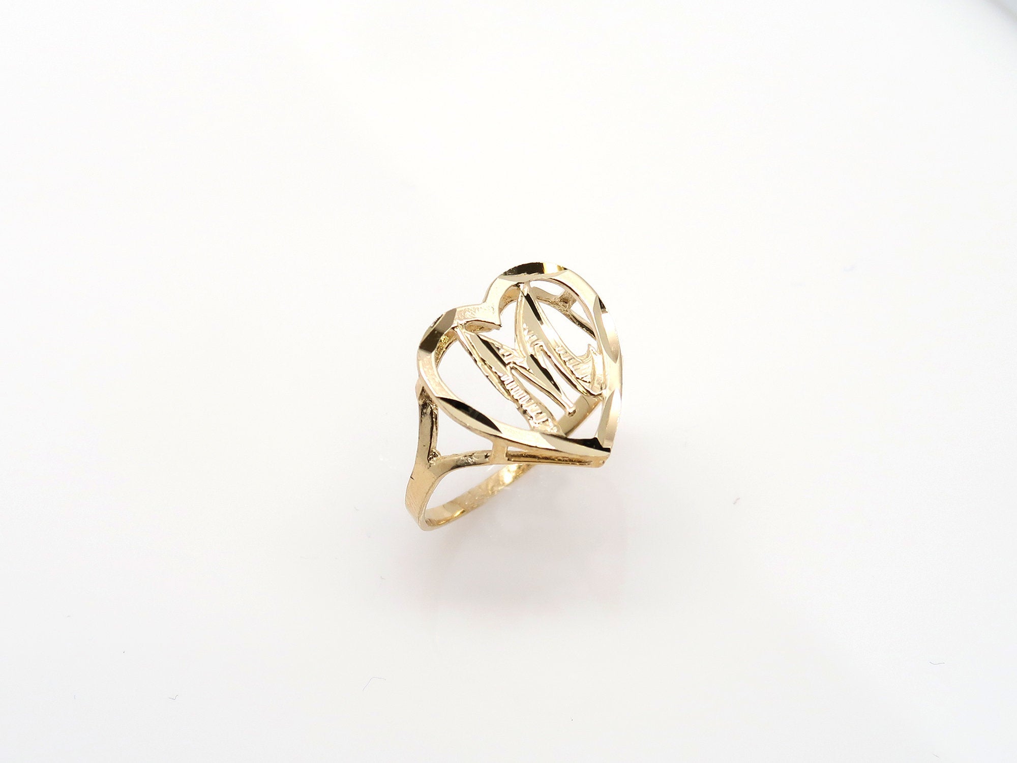 10K Gold Heart Initial Ring • A-Z • Alphabet Ring • Real Gold Letter Ring • Yellow Gold Statement Ring with Any Letter •