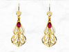 Chandelier Earrings with Red Gem in 14K Gold