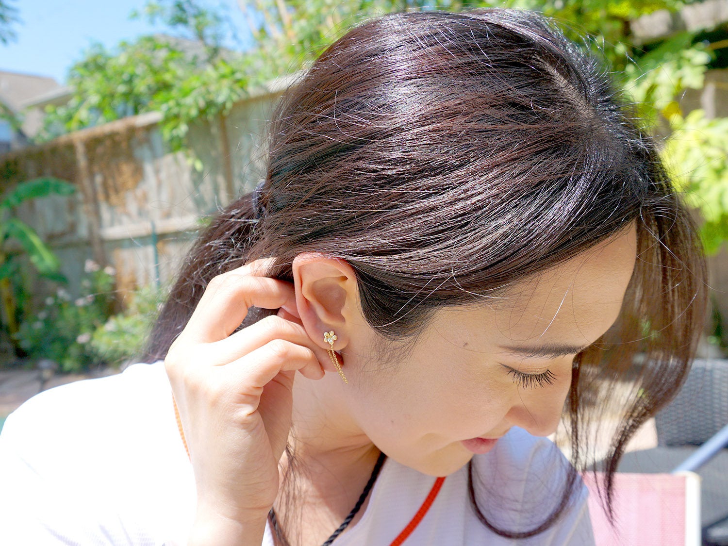 14K Gold Dainty Flower Chain Earrings