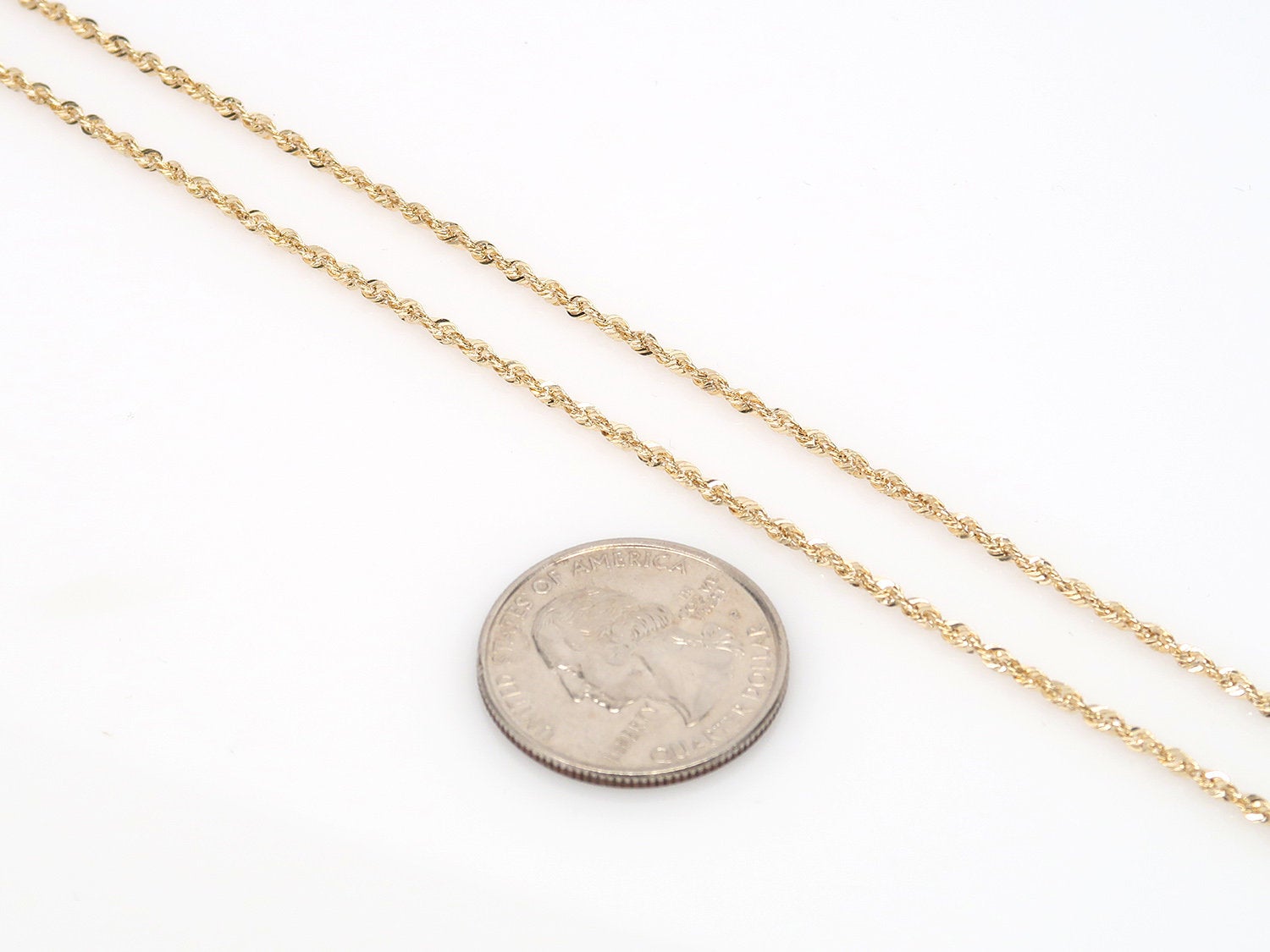 10K Gold Rope Chain • 2.5 mm width • Real Yellow Gold Layering Necklace • Hollow Gold Diamond-Cut Chain Necklace • Light Pendant Rope Chain