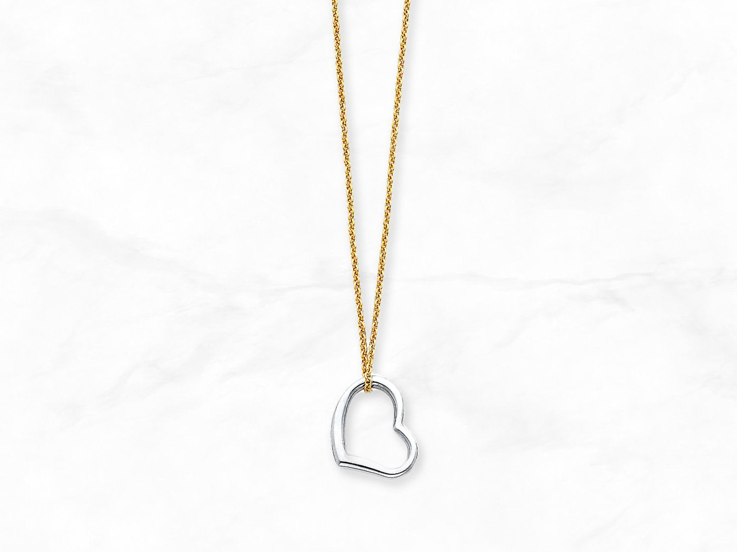 14K Gold Dangling Heart Necklace • Real White Gold Heart Necklace • 14K Two Tone Gold Charm Necklace • Minimal Necklace •