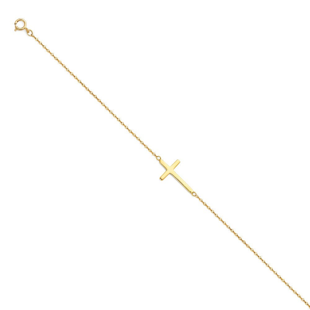 14K Yellow Gold Sideways Cross Bracelet
