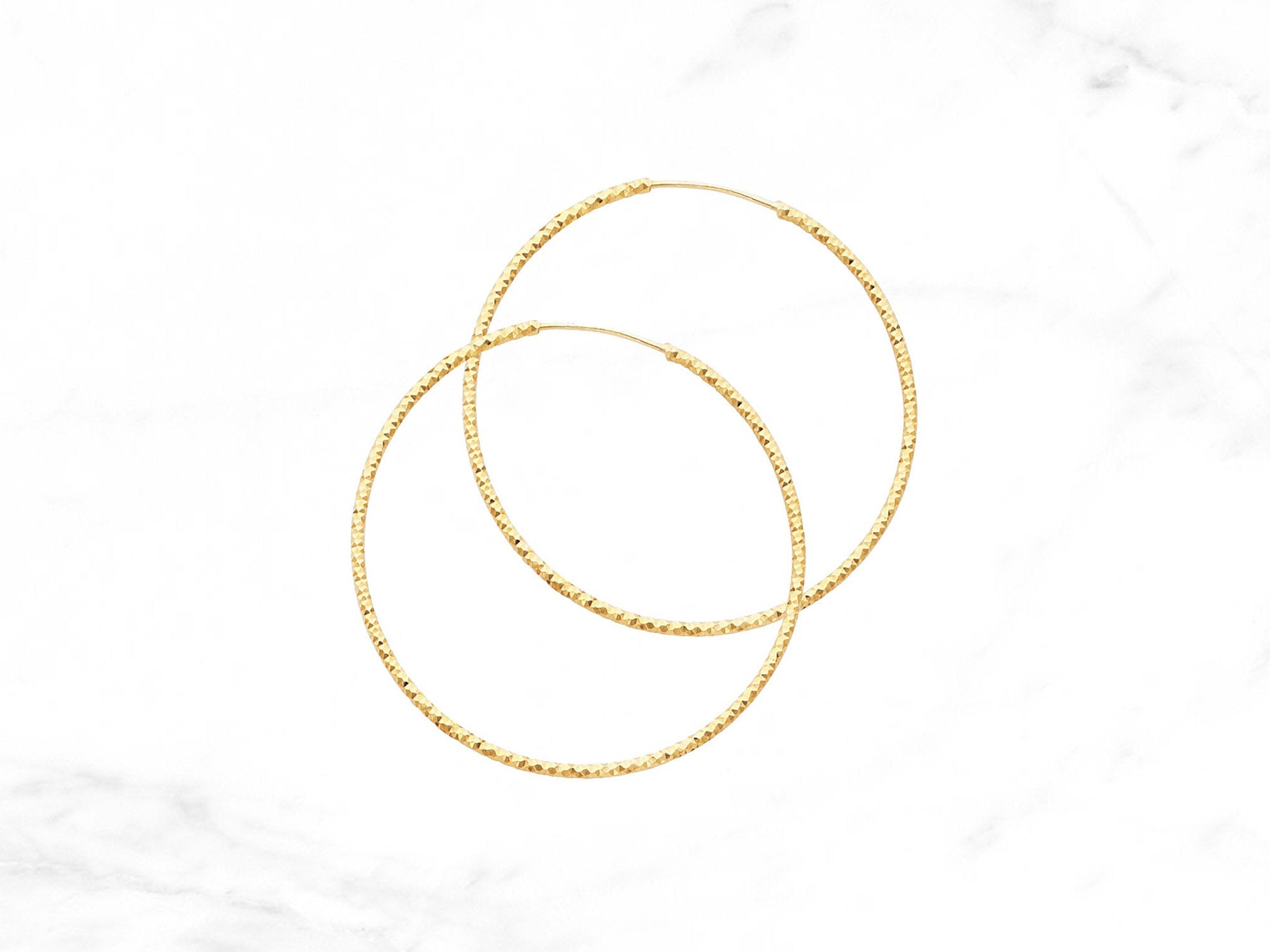 14K Gold BB Diamond-Cut Hoops • 37 mm width • Medium Gold Endless Hoops • Yellow Gold Hoop Earrings • Round Tube Hoops