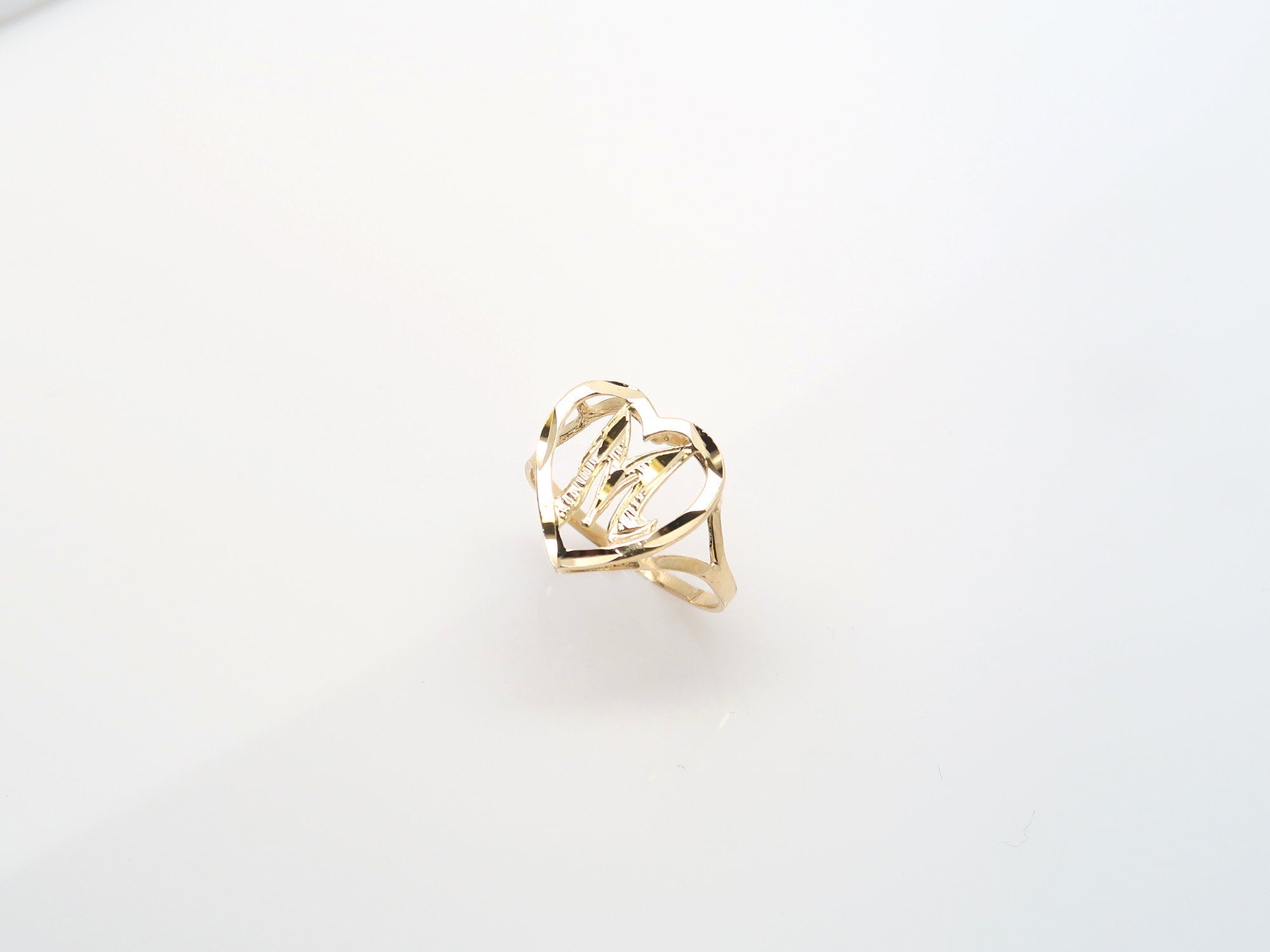 10K Gold Heart Initial Ring • A-Z • Alphabet Ring • Real Gold Letter Ring • Yellow Gold Statement Ring with Any Letter •
